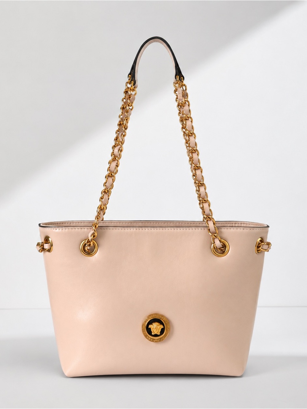 Versace Women's Pale Pink Leather Small Chain Tote Bag
